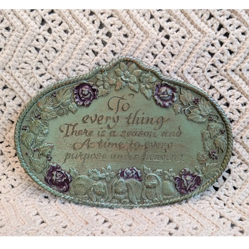 Home Interiors Vintage Metal Wall Plaque To Every Thing There Is A Season Green